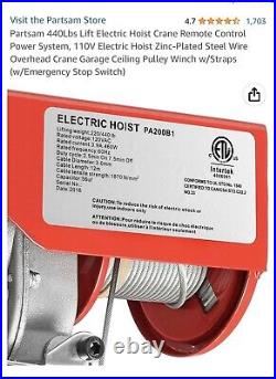 Partsam 440lbs Lift Electric Hoist Crane Remote Control Power System Zinc-Plated