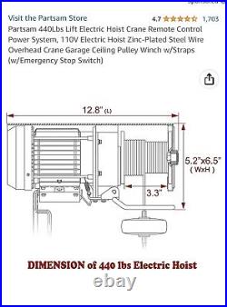 Partsam 440lbs Lift Electric Hoist Crane Remote Control Power System Zinc-Plated